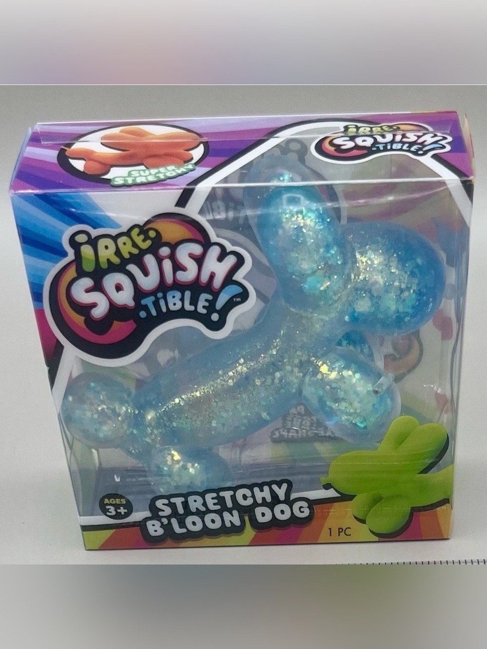 JA-RU Irre-Squish-tible! BLUE Iridescent Stretchy B'loon Dog Toy NIB🩵✨